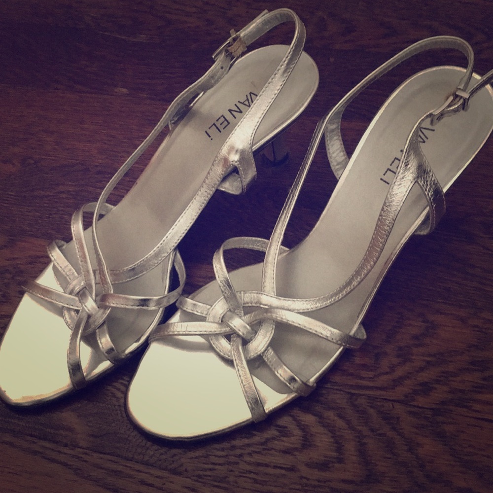 Silver Slingback Sandals with kitten heels